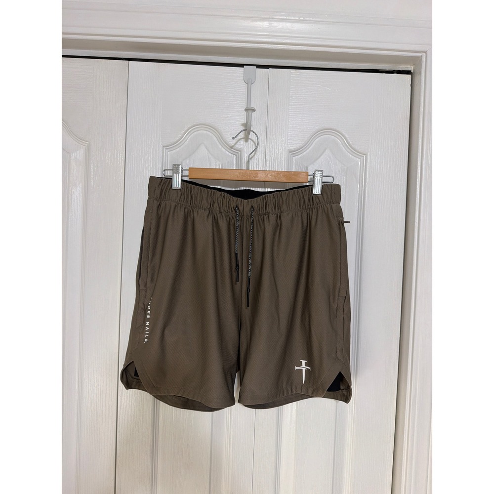 Three Nails 2-in-1 Athletic Training Shorts Mens Medium Brown Compression Liner